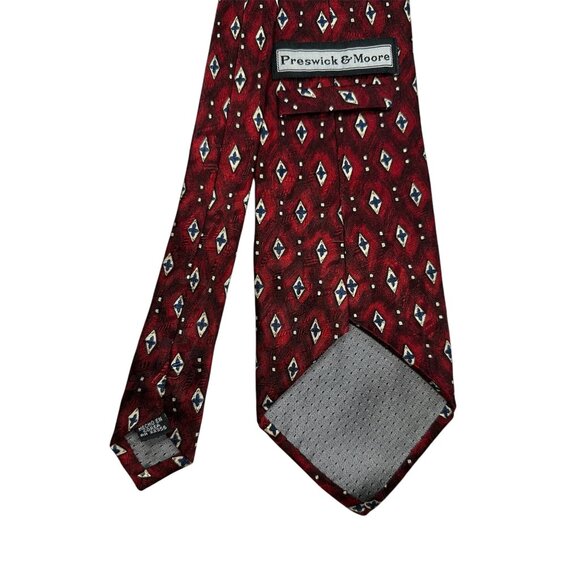 Preswick & Moore Geometric Diamond Pattern Tie Red & Blue Silk Made In Korea - Picture 4 of 7